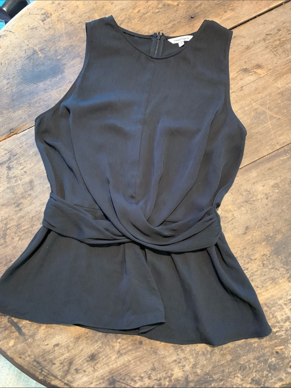 Naked Zebra Black Sleeveless Twist-Waist Peplum Blouse